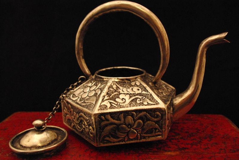 Chinesische Teekanne Kupfer und Silber 3