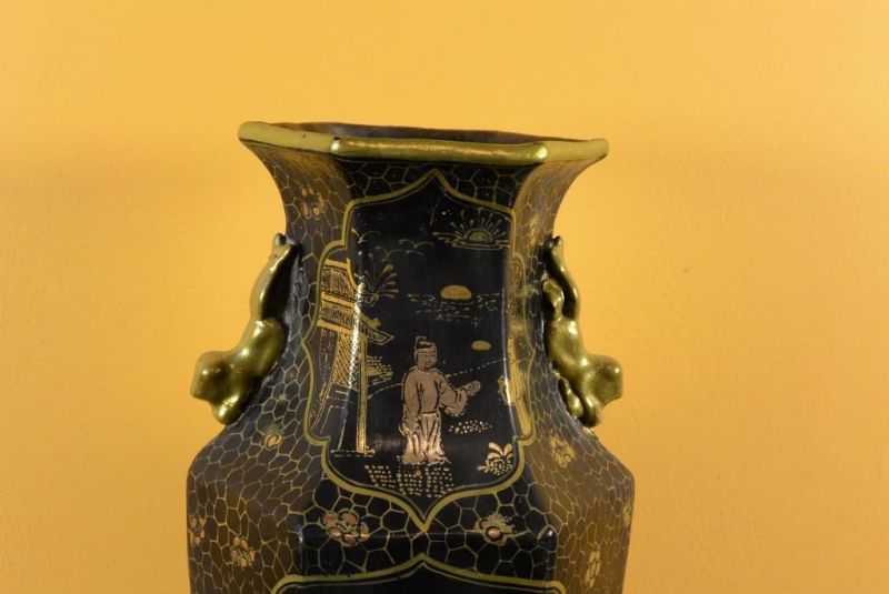 Chinesische Vase schwarz und gold chinesischen Lack Kaiser 2