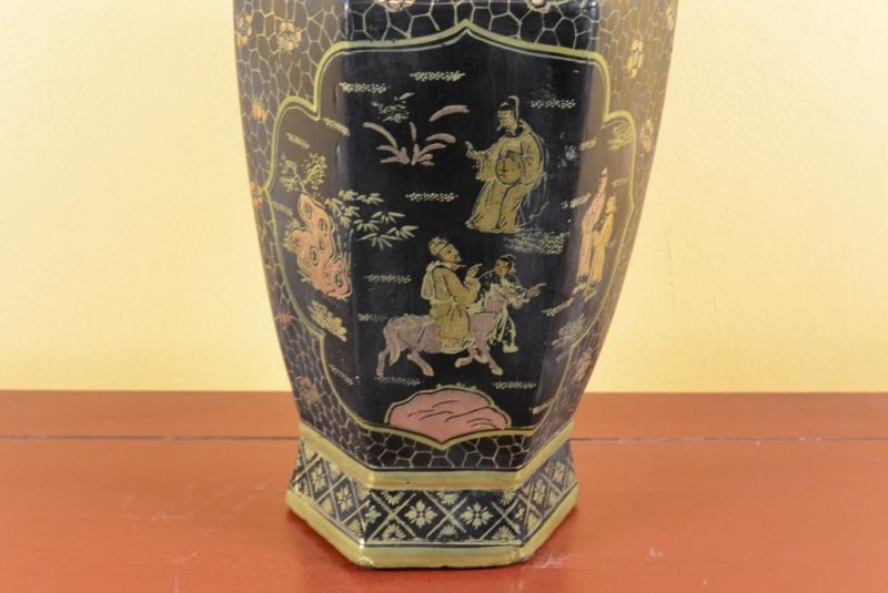 Chinesische Vase schwarz und gold chinesischen Lack Kaiser 3