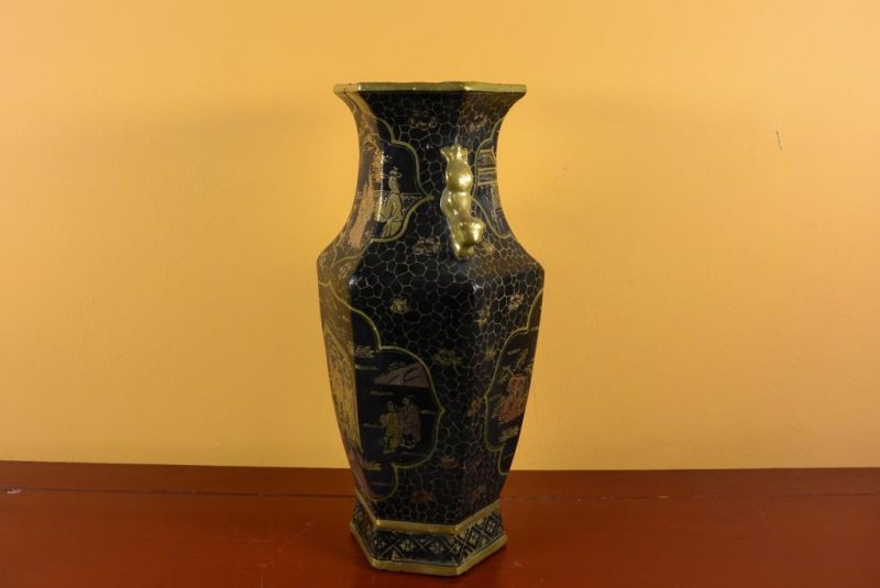 Chinesische Vase schwarz und gold chinesischen Lack Kaiser 4