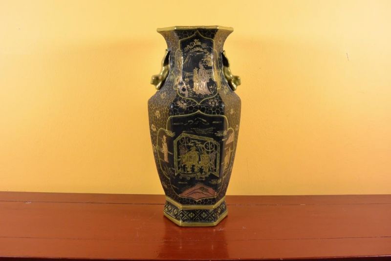 Chinesische Vase schwarz und gold chinesischen Lack Kaiser 5