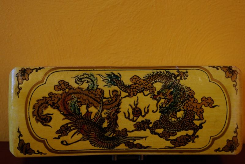 Chinesische Weisser Holzschatullen Drache und Phoenix 2
