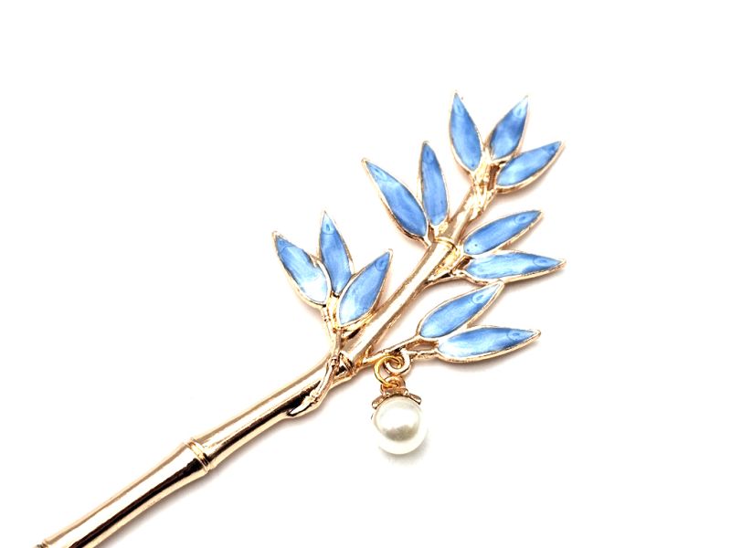 Bilder überfliegen für die vergrößerung Chinesischer Emaille-Haarstab - Cloisonne - Bambus – Himmelblau 2