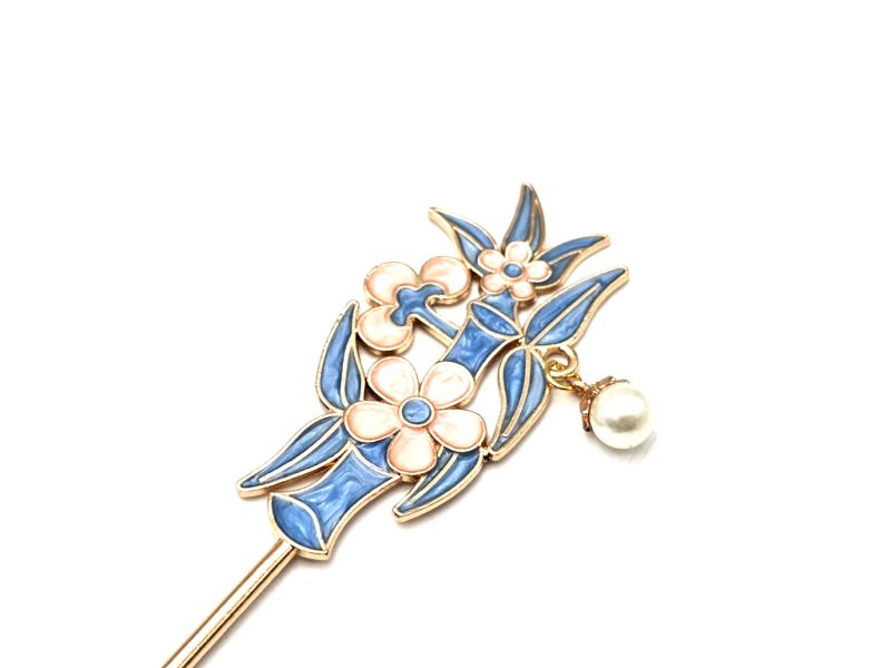 Bilder überfliegen für die vergrößerung Chinesischer Emaille-Haarstab - Cloisonne - Bambus und Blumen 2