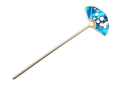 Chinesischer Emaille-Haarstab - Cloisonne - Der japanische Fächer – Marineblau