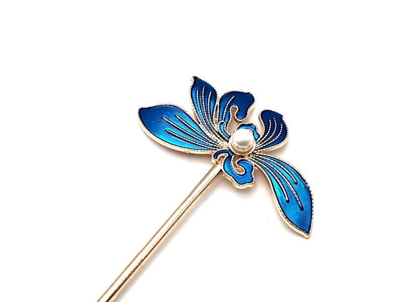 Chinesischer Emaille-Haarstab - Cloisonne - Große Blume – Marineblau 2