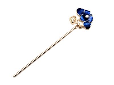 Chinesischer Emaille-Haarstab - Cloisonne - Kleine Blume – Marineblau