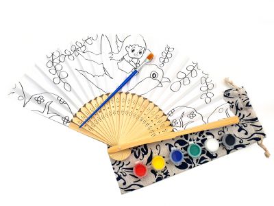 Chinesischer Fächer zum Bemalen - Kind - DIY - Das Mädchen auf dem Zaubervogel