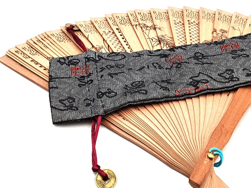 Chinesischer Fächerbeutel - Größe L - Chinesische Schriftzeichen / Grau 2