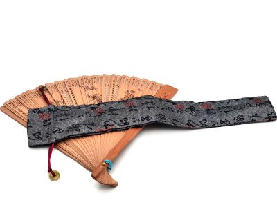 Chinesischer Fächerbeutel - Größe L - Chinesische Schriftzeichen / Grau