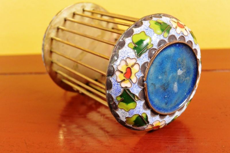 Chinesischer Grillenkäfig aus Cloisonné Blanco y Azul 5