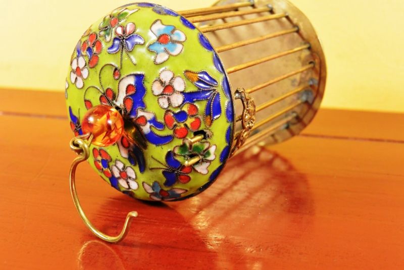 Chinesischer Grillenkäfig aus Cloisonné Hellgrün 3