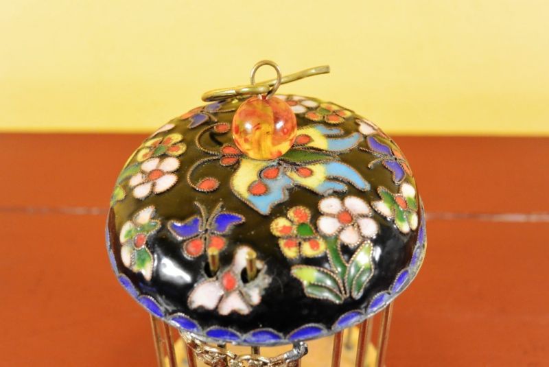 Chinesischer Grillenkäfig aus Cloisonné Schwarz 3