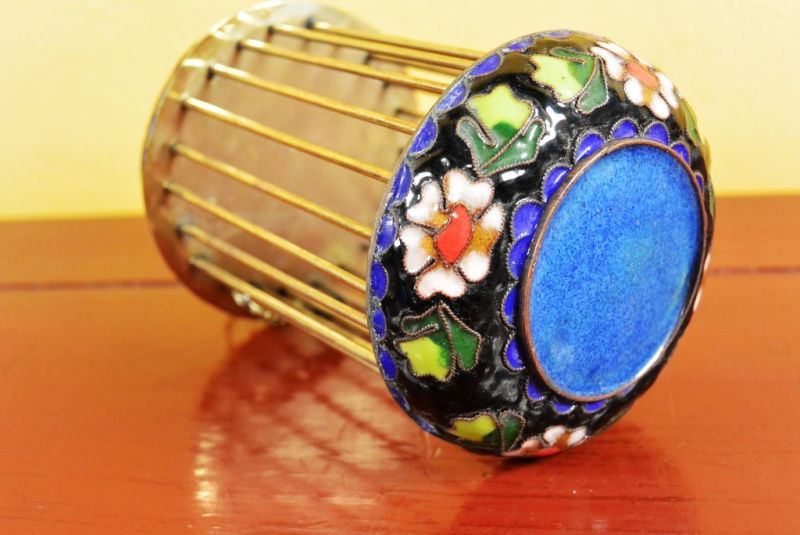Chinesischer Grillenkäfig aus Cloisonné Schwarz 5