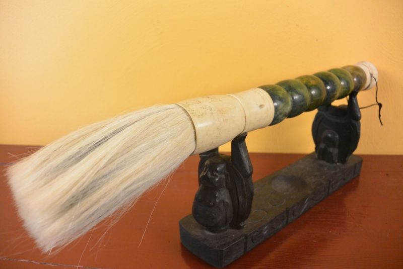 Chinesischer Kalligraphie Pinsel Stein Grün 5