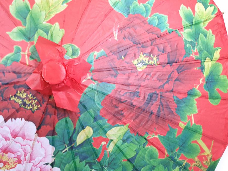 Chinesischer Sonnenschirm - Blumen - Rot 2