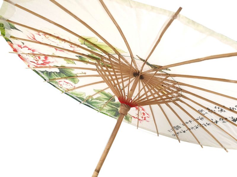 Chinesischer Sonnenschirm - Holz und Reispapie - Blumen und Schmetterlinge 3