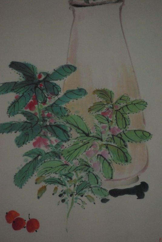 Chinesisches Aquarelle auf Seide Rote Blumen 3