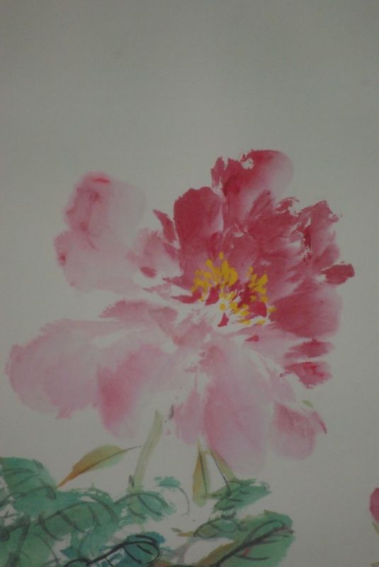 Chinesisches Aquarelle auf Seide Rote Blumen 4