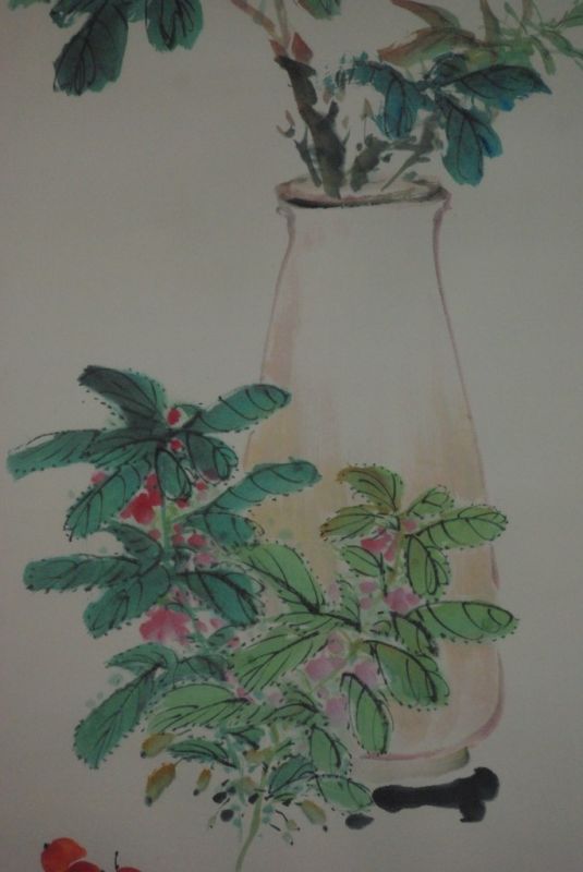 Chinesisches Aquarelle auf Seide Rote Blumen 5