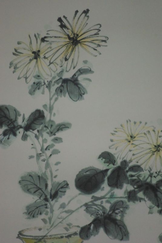 Chinesisches Aquarelle auf Seide Weisse Blumen 2