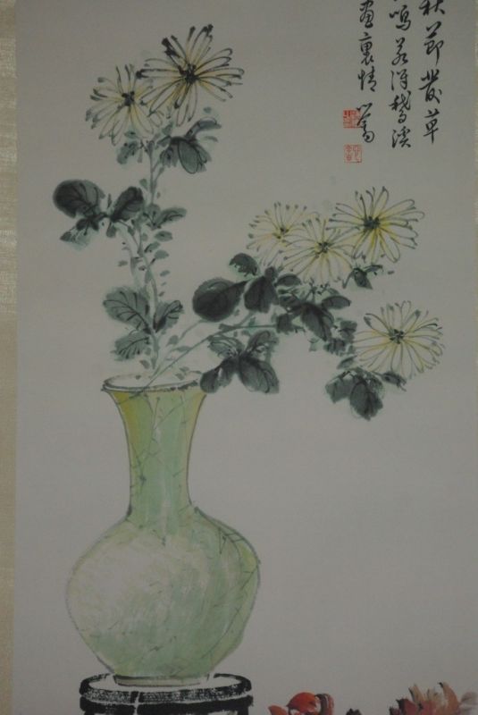 Chinesisches Aquarelle auf Seide Weisse Blumen 5