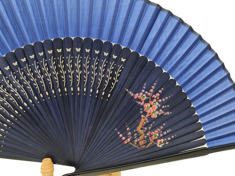 Chinesisches Gebläse - Handgemalt - Kirschblüten - Blau und Schwarz 2