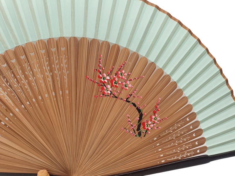 Chinesisches Gebläse - Handgemalt - Kirschblüten - Hellgrün 2