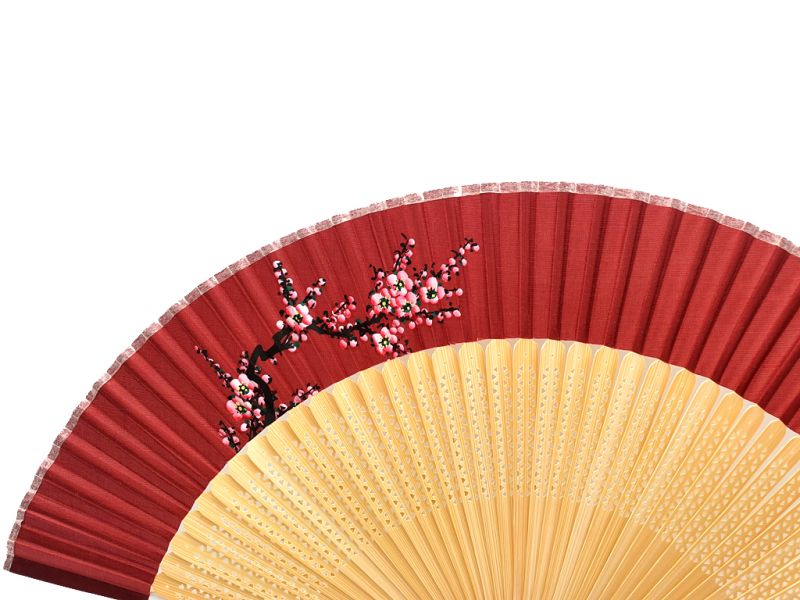 Chinesisches Gebläse - Handgemalt - Kirschblüten - Rot und Holz 2