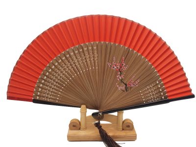 Chinesisches Gebläse - Handgemalt - Kirschblüten - Rot und Schwarz