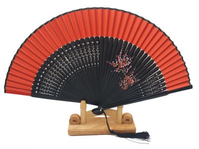 Chinesisches Gebläse - Handgemalt - Kirschblüten - Schwarz und Rot