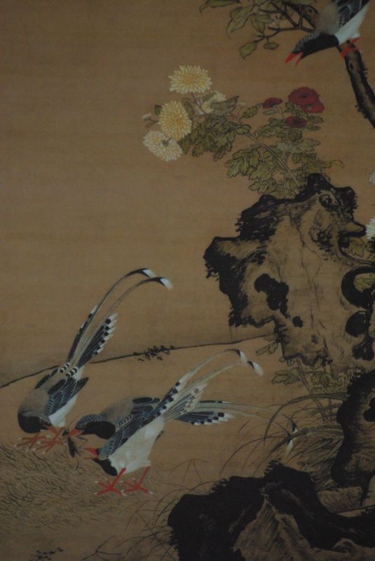 Chinesisches Gemälde auf Seide 2 Vögel 3