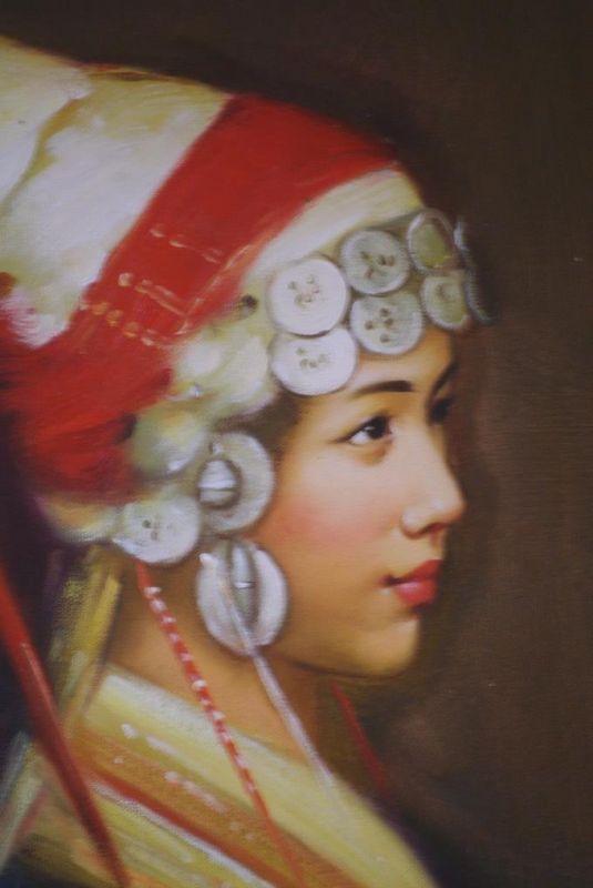 Chinesisches Ölgemälde - Miao Minorität Frau Porträt - 7 2