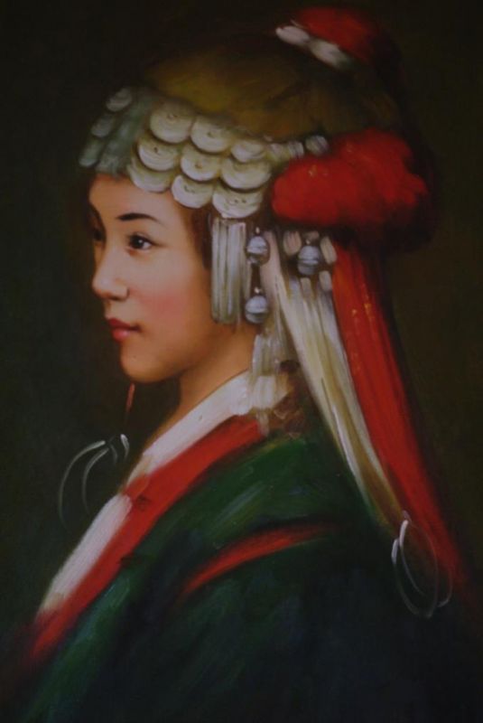 Chinesisches Ölgemälde - Miao Minorität Frau Porträt - 8 2