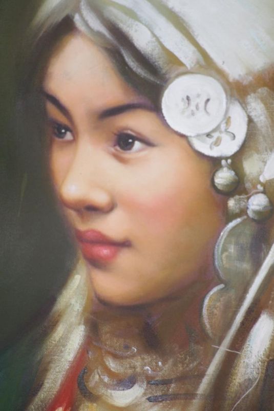 Chinesisches Ölgemälde - Miao Minorität Frau Porträt - Junge Frau 4 3