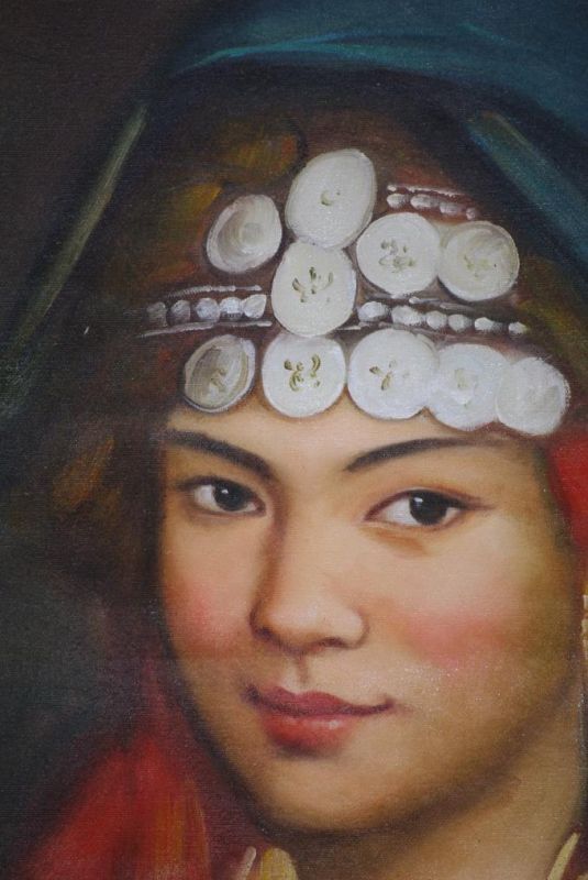 Chinesisches Ölgemälde - Miao Minorität Frau Porträt - Junge Frau 5 3