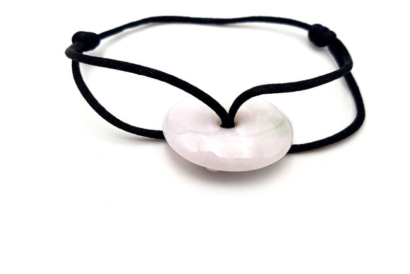 Chinesisches Pi-Armband - Jade - Dinh Van Style - Weiße Scheibe / Schwarze Schnur 3