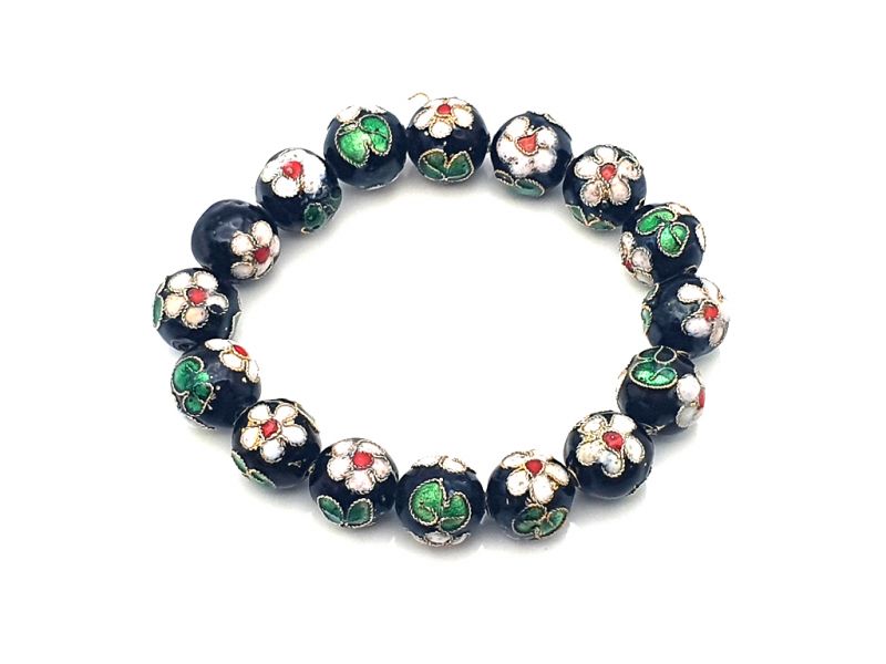 Cloisonné Armband 12mm Perlen - Schwarz