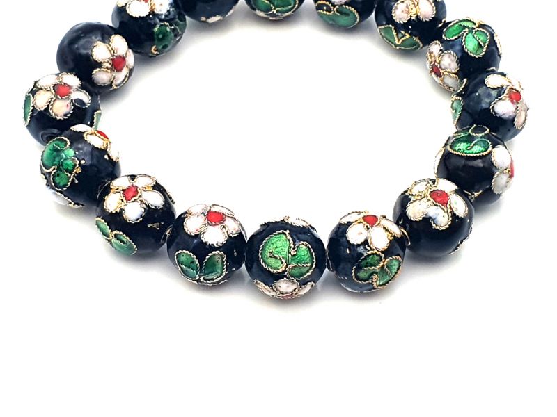 Bilder überfliegen für die vergrößerung Cloisonné Armband 12mm Perlen - Schwarz 2