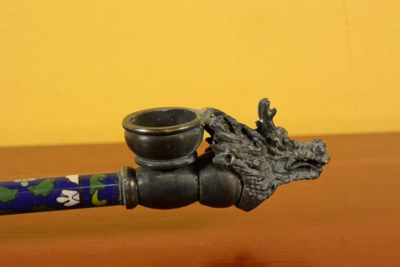 Cloisonne Chinesische Tabakspfeife Marineblau 4