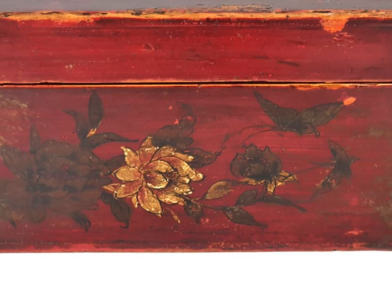 cofre chino antiguo de madera - Arcón Chino - mariposa y flores 3