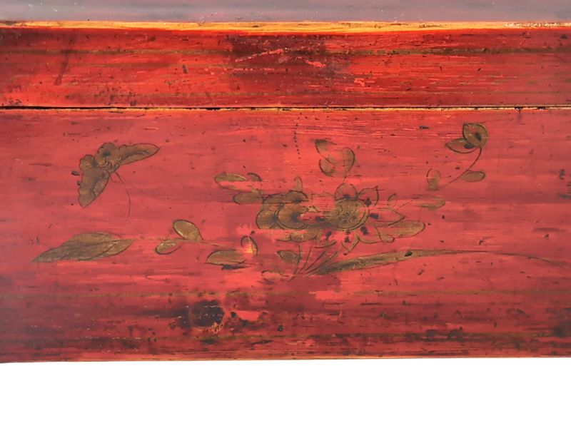 cofre chino antiguo de madera - Arcón Chino - Rojo oscuro - Mariposas y Flores 2