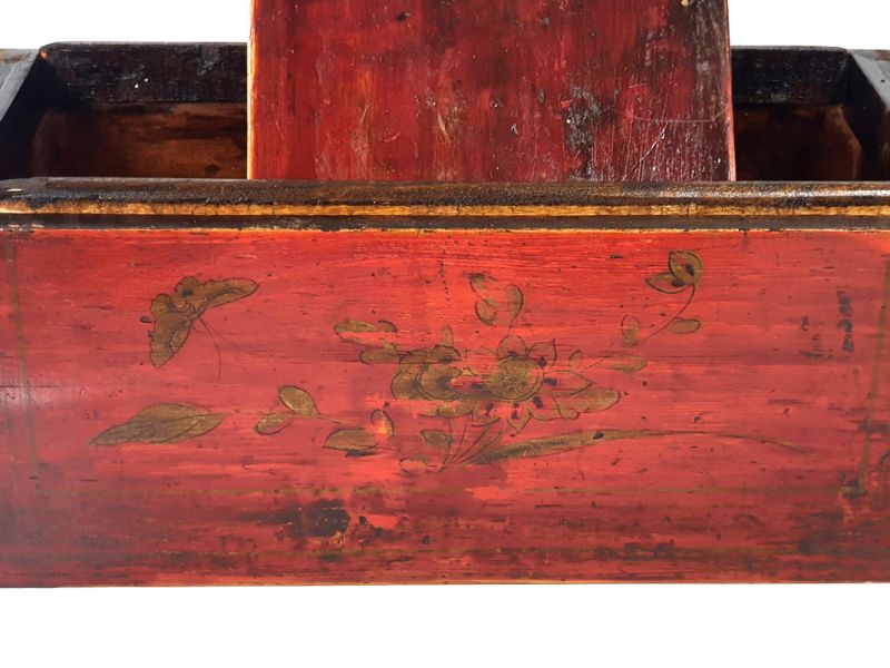 cofre chino antiguo de madera - Arcón Chino - Rojo oscuro - Mariposas y Flores 4