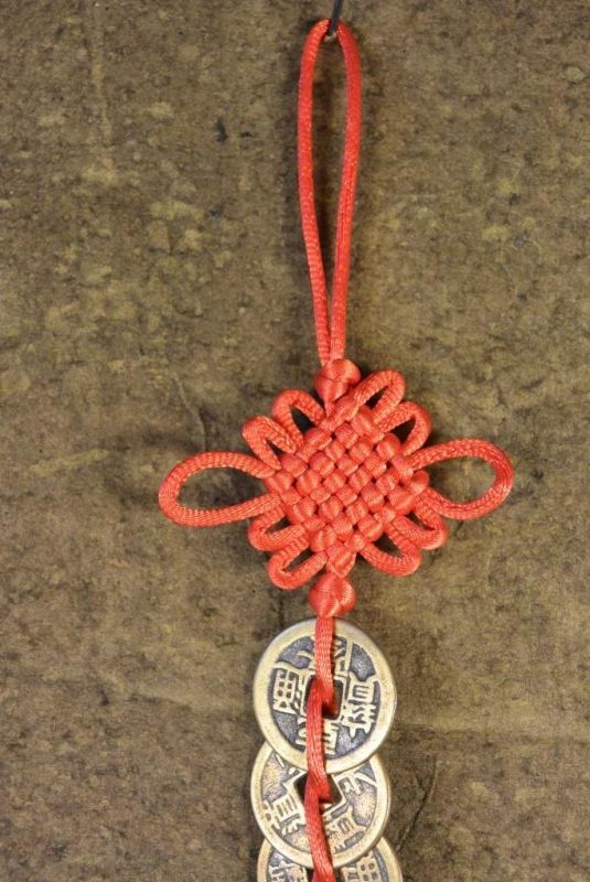 Colgante Feng Shui 3 monedas chinas - Nudo infinito 3