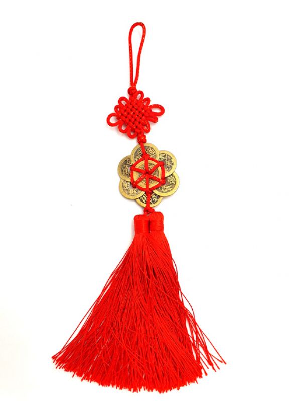 Haga clic en la imagen para ampliar Colgante Feng Shui 7 monedas - rojo 1