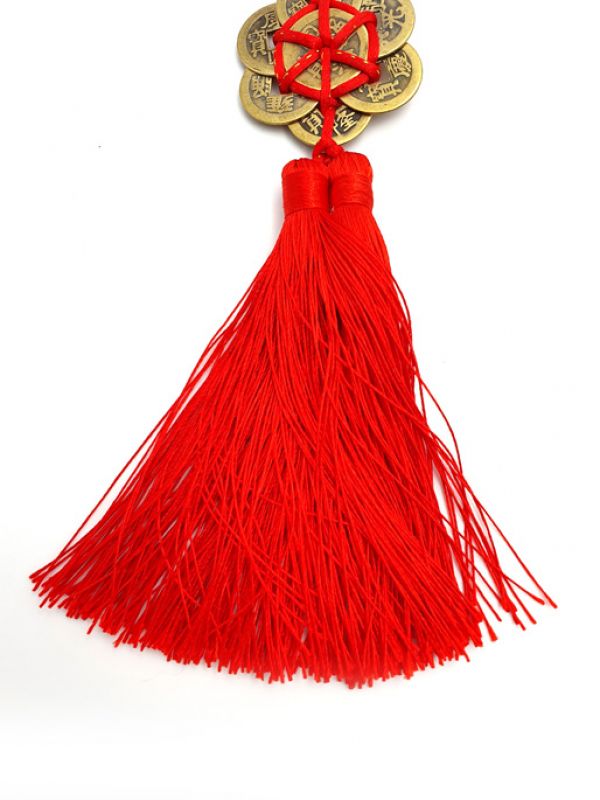 Haga clic en la imagen para ampliar Colgante Feng Shui 7 monedas - rojo 3