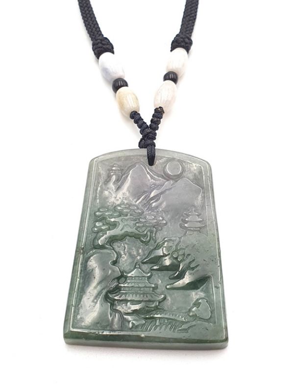 Collar Colgante de Jade Paisaje chino - verde y blanco translúcido 1