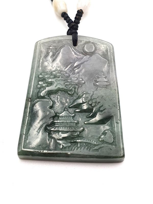 Collar Colgante de Jade Paisaje chino - verde y blanco translúcido 2