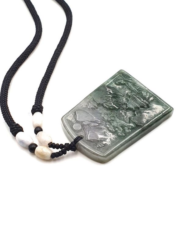 Collar Colgante de Jade Paisaje chino - verde y blanco translúcido 3