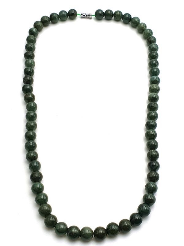 Haga clic en la imagen para ampliar Collar de Jade - 10mm Perlas de Jade - Verde Oscuro / Translúcido 1